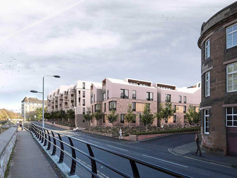 CGI of Canonmills Gardens, Edinburgh, viewed from the road